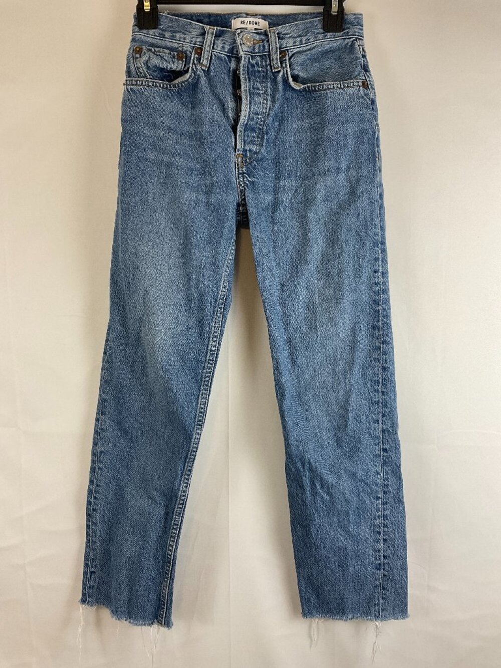 Re/Done 70s Stove Pipe Jeans 24 Blue Medium Wash Button Fly Raw Hem